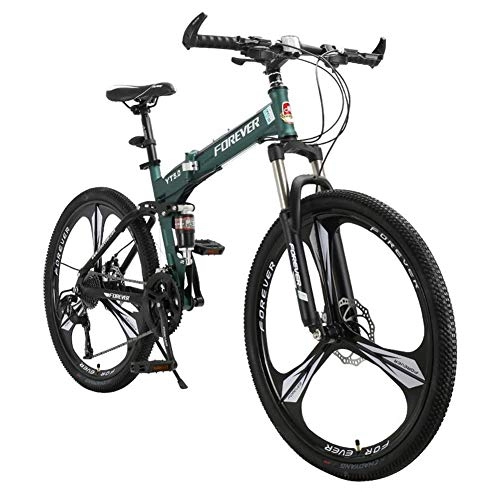 Folding Bike : TX Foldable Sports Mountain Bike 21 27 Variable Speed 26 Inch Adult Bicycle Double Shock Absorption Double Disc, Green, 27gears