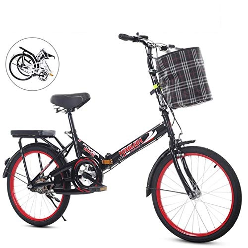 Folding Bike : TX Folding Bicycle Ultra-Lightweight Portable Rear Shock Absorption Ordinary Single Speed Unisex-Adult Student Bike Spoke Wheel, Black, 20inch