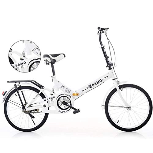Folding Bike : TX Folding Bicycle Ultra-Lightweight Portable Rear Shock Absorption Ordinary Single Speed Unisex-Adult Student Bike Spoke Wheel, White, 20inch