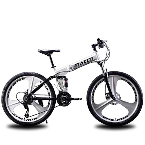 Folding Bike : TX Folding Mountain Bike 26 Inch Double Shock Absorption Variable Speed Outdoor Travel Use Long-Distance Cycling, White, 21speed
