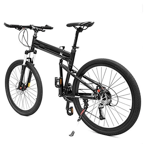 Folding Bike : TX Folding Mountain Bike Aluminum Alloy Disc Brake Racing Bicycle 24 Variable Speed Outdoor Off-Road for Men Adults, Black, 29 inches