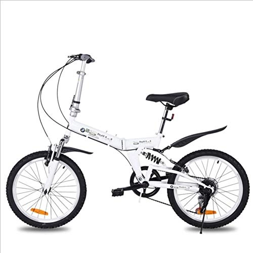 Folding Bike : TX Folding Portable Mountain Bicycle 20-Inch Variable Speed Rear Suspension Urban Unisex-Adult Student Bike Spoke Wheeled, White