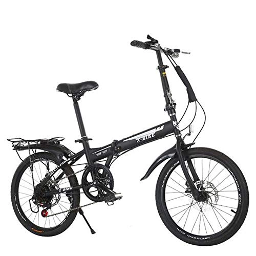 Folding Bike : TX Folding Variable Speed Bicycle Foldable Bike Height Adjustable Removable High Carbon Steel Frame Double Disc Brake Widen Anti-Skid Tires Unisex Suitable Outdoor Cycling Travel, Black
