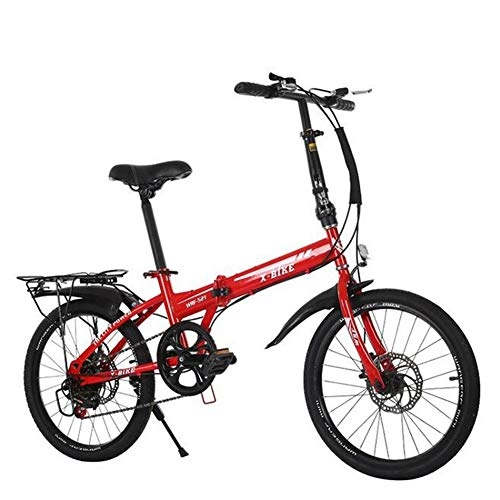 Folding Bike : TX Folding Variable Speed Bicycle Foldable Bike Height Adjustable Removable High Carbon Steel Frame Double Disc Brake Widen Anti-Skid Tires Unisex Suitable Outdoor Cycling Travel, Red