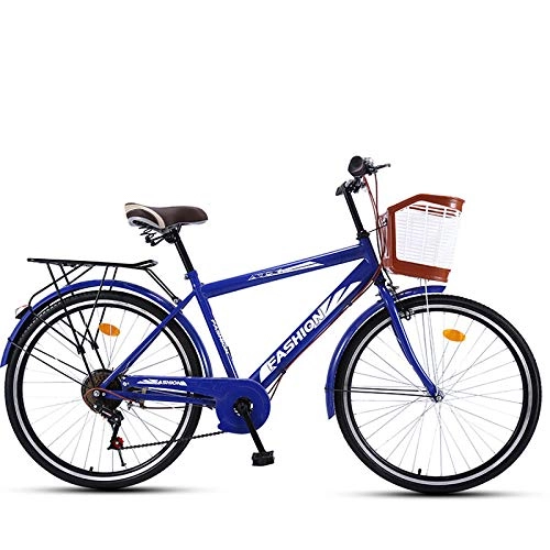 Folding Bike : TXX 7-Speed Transmission Vintage Retro 26 Inches for Men and Women Adult Bicycles, City Commuter Car to Go to Work Gear Shift / Blue / 7 / Speed Transmission