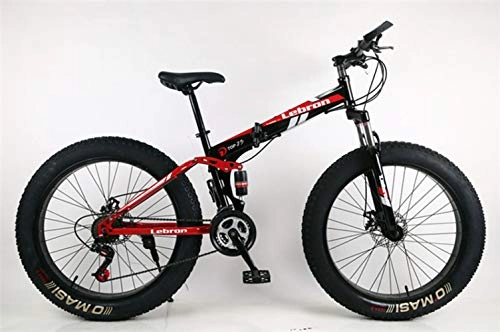 Folding Bike : TXX ATV Snow Bike, Mountain Bike Folded Double Damper Gear Disc, 4.0 inch Wide Wheel 26 The Bicycle Tires Fat Dual Disc Brakes / Black red / 24 * 4.0 inch