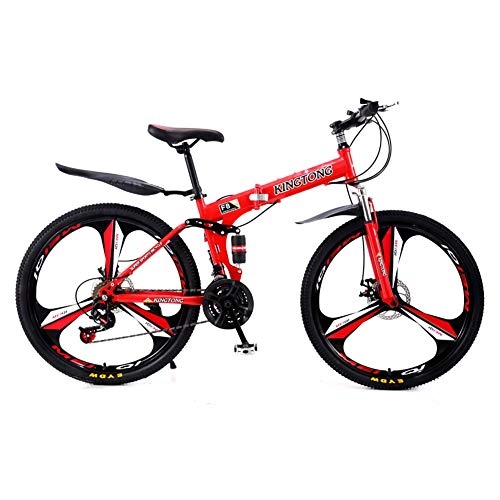 Folding Bike : TYSYA Folding Mountain Bike 27 Speed Double Suspension Shock-absorbing Portable City Bicycles 24 / 26 Inches Unisex Cycling High Carbon Steel Frame Safe Dual Disc Brake, Red B, 26 inch