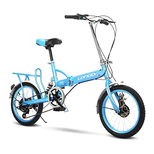 Folding Bike : TZYY Adult Foldable Bicycle, 20in City Folding Bike Urban Commuter, Lightweight Aluminum Frame Rear Carry Rack Blue 20in