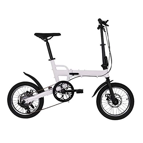 Folding Bike : TZYY Portable Folding City Bicycle For Students Commuting To Work, Ultra Light Transmission Foldable Bike, Aluminum Frame 7 Speed White 16in
