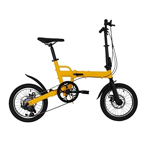 Folding Bike : TZYY Portable Folding City Bicycle For Students Commuting To Work, Ultra Light Transmission Foldable Bike, Aluminum Frame 7 Speed Yellow 16in