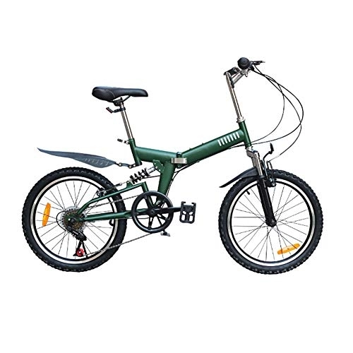 Folding Bike : Ultra Light Portable Folding City Bicycle 7 Speed, Foldable Mountain Bike With Full Suspension, 20 Inch Folding Bike Bicycle Green 20in