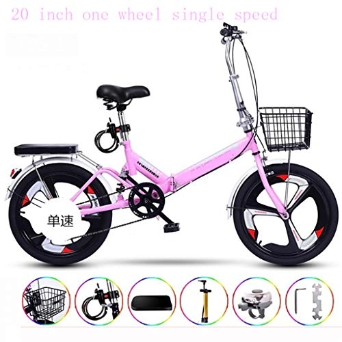 Folding Bike : Ultralight Portable Folding Bike For Adults With self Installation 20 inch one wheel single speed, Pink