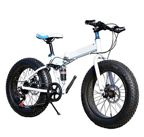 Folding Bike : UNCTAD 20 Inches Folding Mountain Bike - Rough Tires 7 Speed Shifter Great Suspension Folding Bike - Portable Compactlightweight High-carbon Steel Hard-tail Mountain Bikewhite