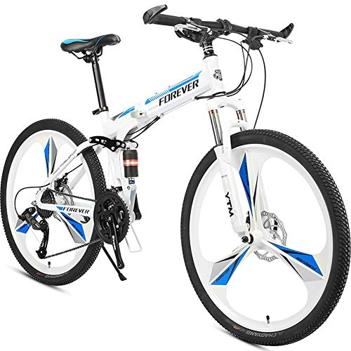 Folding Bike : Unisex Adult One-Piece Frame 27 Speed Mountain Bike, 26 Inch, Blue