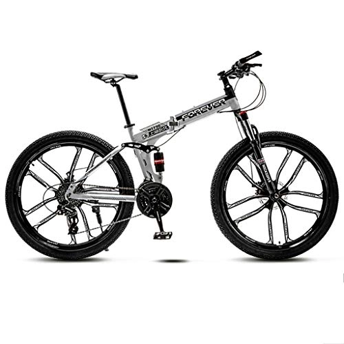 Folding Bike : Unisex Double Suspension Mountain Bike 27-speed High Carbon Steel Frame 26 Inch Wheel Folding Bike Suitable For 160-180cm Available In Four Colors