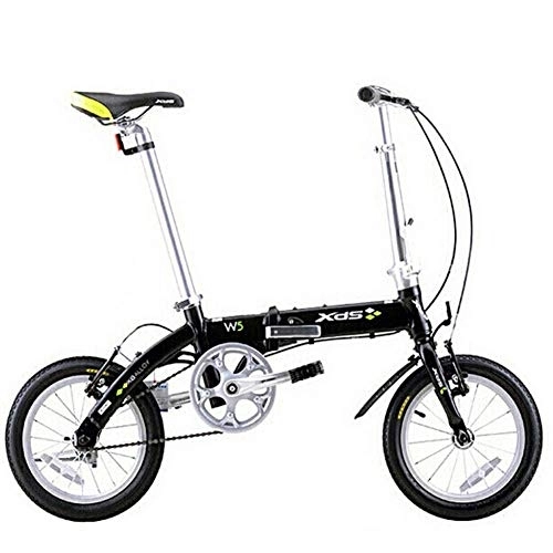 Folding Bike : Unisex Folding Bike, 14 Inch Mini Single-Speed Urban Commuter Bicycle, Foldable Compact Bicycle with Front and Rear Fenders, Yellow FDWFN (Color : Black)