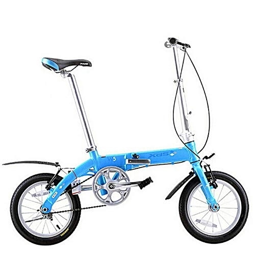 Folding Bike : Unisex Folding Bike, 14 Inch Mini Single-Speed Urban Commuter Bicycle, Foldable Compact Bicycle with Front and Rear Fenders, Yellow FDWFN (Color : Blue)