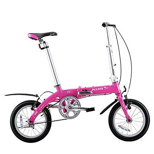 Folding Bike : Unisex Folding Bike, 14 Inch Mini Single-Speed Urban Commuter Bicycle, Foldable Compact Bicycle with Front and Rear Fenders, Yellow FDWFN (Color : Pink)