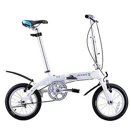 Folding Bike : Unisex Folding Bike, 14 Inch Mini Single-Speed Urban Commuter Bicycle, Foldable Compact Bicycle with Front and Rear Fenders, Yellow FDWFN (Color : White)