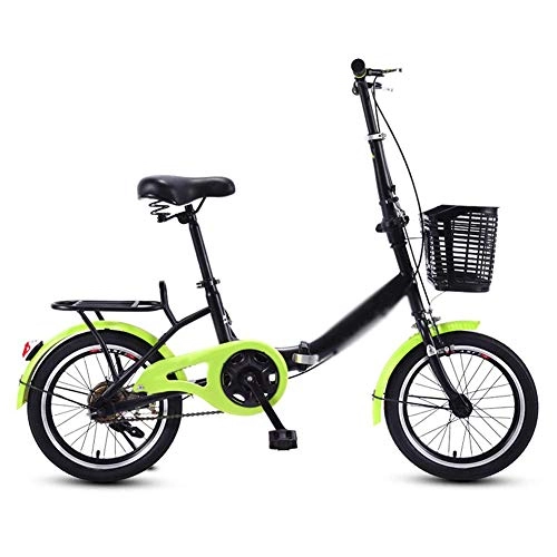 Folding Bike : Unisex Folding Bike, Adjustable Lightweight Aluminum Frame Rear Carry Rack with Anti-Skid And Wear-Resistant Tire Safety Protection for Adults, Green, 20inches