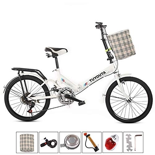 Folding Bike : unknow Student Bicycle Male And Female Students Shock Absorption Disc Brake Bicycle 20 Inch Adult Folding Speed Bicycle Double Shock-Absorbing Off-Road Speed Racing, Beige