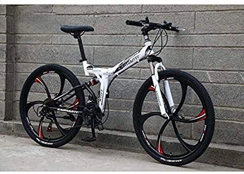 Folding Bike : Urban road bike, leisure bike Folding Mountain Bikes Full Suspension Soft Tail Bike Bicycle, High Carbon Steel Frame, Double Disc Brake (Color : C, Size : 24 inch 24 speed)