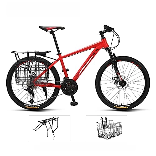 Folding Bike : UYHF 26” / 24”Adult Mountain Bike, 27 Speed Bicycle Front And Rear Mechanical Double Disc Brakes Road Bikes Aluminum Alloy Frame With Metal Folding Basket red-24 inches
