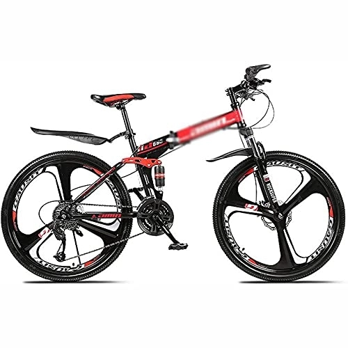Folding Bike : UYHF 26 In Folding Mountain Bike 21 / 24 / 27 Speed Bicycle Men Or Women MTB Foldable Carbon Steel Frame Frame With Lockable U-shaped Front Fork red-27 Speed