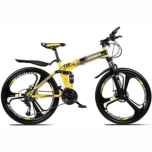 Folding Bike : UYHF 26 In Folding Mountain Bike 21 / 24 / 27 Speed Bicycle Men Or Women MTB Foldable Carbon Steel Frame Frame With Lockable U-shaped Front Fork yellow-21 Speed