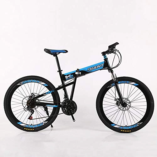 Folding Bike : VANYA Adult Folding Commuter Bicycle 21 Speed Shock Absorber Mountain Bike 24 / 26 Inch One Button Folding Speed City Cycle, Blue, 26inches