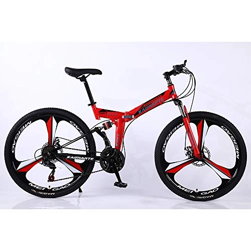 Folding Bike : VANYA Folding Mountain Bike 24 / 26" Double Disc Brake 24 Speed One Wheel Off-Road Variable Speed Adult Bicycle, Red, 24inches