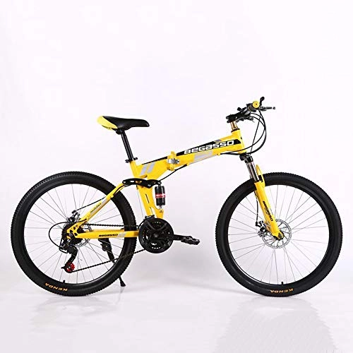 Folding Bike : VANYA Variable Speed Folding Mountain Bike 24 / 26 Inch 24 Speed Commuter Bicycle Suspension Disc Brake Five colors Optional, Yellow, 24inches