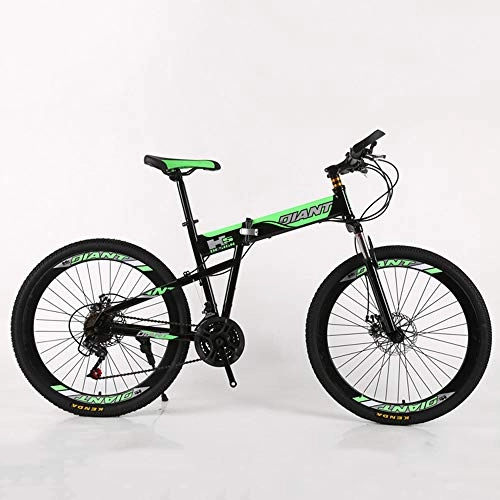 Folding Bike : VANYA Variable Speed Folding Mountain Bike 24 / 26 Inch 27-Speed Commuter Bicycle Double Disc Brake Damping Mountain Cycle, Green, 26inches