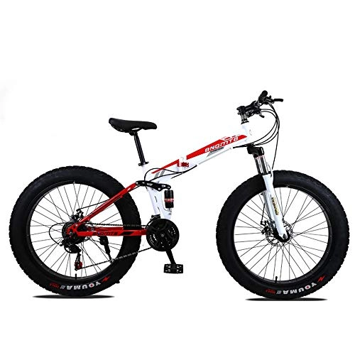 Folding Bike : VANYA Variable Speed folding Mountain Bike 24 / 26 Inches 27 Speed Disc Brakes Bicycle 4.0 Widened Large Tire Damping Snowmobile, Whitered, 26inches