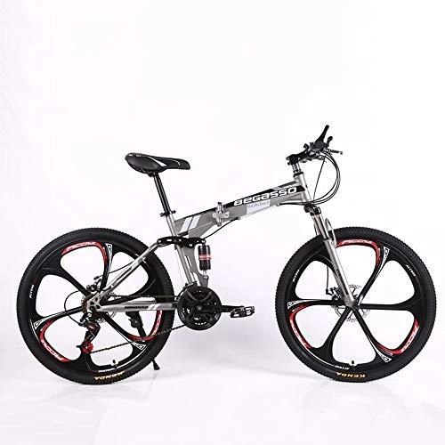 Folding Bike : VANYA Variable Speed Folding Mountain Bike 26 / 24 Inch 30 Speed Double Disc Brake Shock Absorption Off-Road Bicycle, Gray, 26inches
