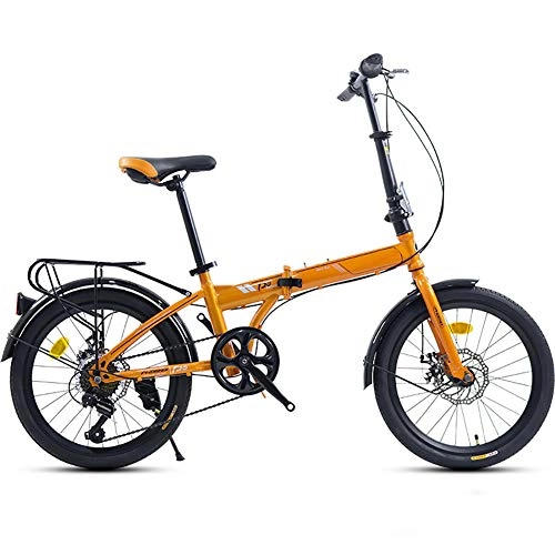 Folding Bike : Variable Speed Bicycle Adults, Foldable Road Bike With Disc Brakes Straight Handlebars, Folding Bike 20 Inch Wheels Women-Orange 20in