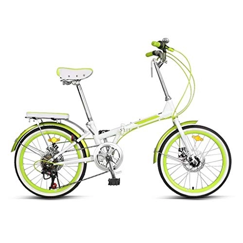 Folding Bike : Variable-speed Folding Bicycle, 20-inch Disc Brake, 7-speed, Adult Student Outdoor Bicycle Park Travel Bicycle Leisure Bicycle, Light Green