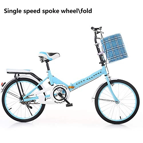 Folding Bike : VBARV Adult Folding Bicycle, Women'S Ultra Light Variable Speed Bike, High Carbon Steel Double Disc Brake, Shock Absorption, With Basket, for Adults