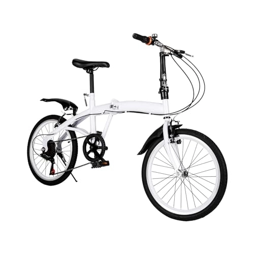 Folding Bike : Vielrosse 20 Inch Folding Bike, Folding Bike With 6-Speed Shifter, Height Adjustable With Mudguards And Anti-Slip Armrest For Road And Mountain Riding Racing And Leisure Riding White