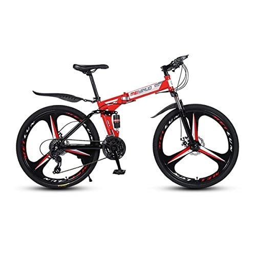 Folding Bike : VIIPOO 26 Inch Folding Mountain Bike, High Carbon Steel Frame Mountain Bikes with Mechanical Double Disc Brakes, Non-Slip Adult MTB Road Bicycles for Men & Women, Red-27 Speed