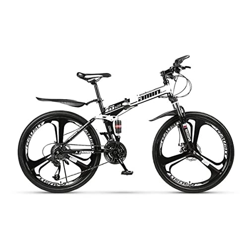 Folding Bike : VIIPOO Adult Mountain Bike，Dual Suspension Folding Mountain Bikes, 21 / 24 / 27 Speed Foldable Frame, 26 inch full suspension Bicycle For Men or Women, White-24 Stage