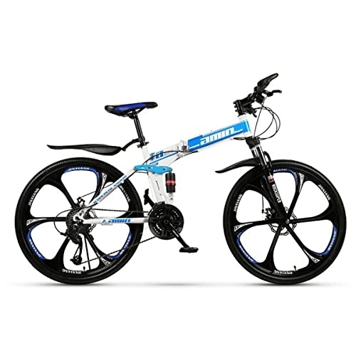 Folding Bike : VIIPOO Folding Mountain Bicycles 26 Inch Bicycle with Anti-skid and Wear-resistant Tires for Men or Women, Adults Bikes, Convenient and Portable, White-Blue-27 Speed