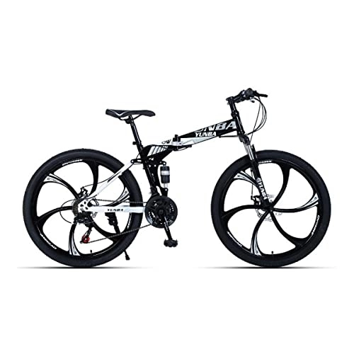 Folding Bike : VIIPOO Folding Mountain Bike, 24 / 26 inch Double Shock Absorber Bicycle Mechanical disc brake 6 spoke wheels Variable Speed Bicycle Universal for Men and Women, White-26‘’ / 27 Speed