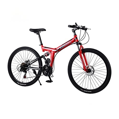 Folding Bike : VIIPOO Mountain Bike, Dual Suspension Folding Mountain Bikes, 21 / 24 / 27 Speed Foldable Frame, 24 / 26 Inch Off-road grade non-slip Bicycle For Men or Women, Red-24‘’ / 21 Speed
