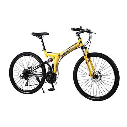 Folding Bike : VIIPOO Mountain Bike, Dual Suspension Folding Mountain Bikes, 21 / 24 / 27 Speed Foldable Frame, 24 / 26 Inch Off-road grade non-slip Bicycle For Men or Women, Yellow-26‘’ / 24 Speed
