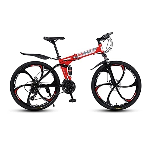 Folding Bike : VIIPOO Mountian Bike, 26 Inch Folding Mountain Bike, 21 / 24 / 27 / 30 Speed Full Suspension Foldable Bicycle, Dual Disc Brake Folding Bikes for Adults / Men / Women, Red-21 Speed