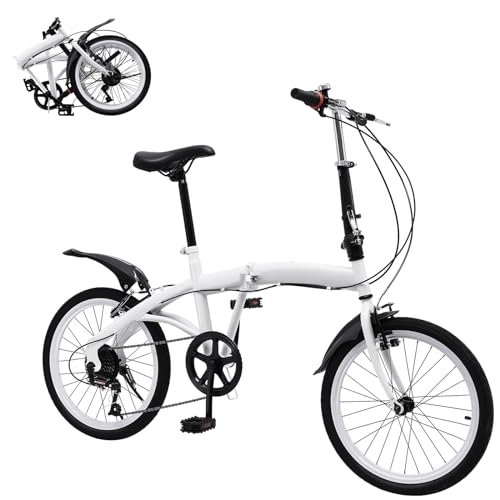 Folding Bike : VonVVer 20 Inch Folding Bike Adult 7-Speed Shifter - Adult Foldable Bicycle 95-112cm Height Adjustable White Bicycle with Double V Brake 90kg Load For Adult Men and Women Teens