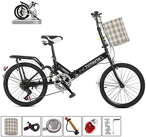 Folding Bike : W&HH 20-inch folding bike folding bike student for men and women folding bike with variable speed bicycle shock absorption, Black