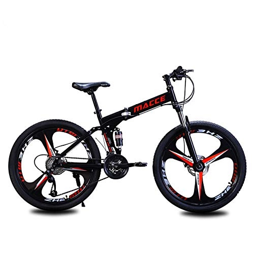 Folding Bike : W&HH Foldable Bicycle Mountain Bike, MTB dual-disc brake Aluminum Alloy / High Carbon Steel Mountain Bike, Shock Absorption, Black 24in, 21 stage shift
