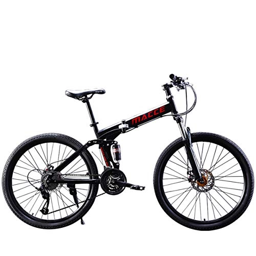 Folding Bike : W&TT Adults Mountain Bike 21 / 24 / 27 Speeds Off-road Double Shock Absorption Bicycle 24 / 26 Inch High Carbon Soft Tail Folding Bicycle with Dual Disc Brakes, Black, C24Inch27S
